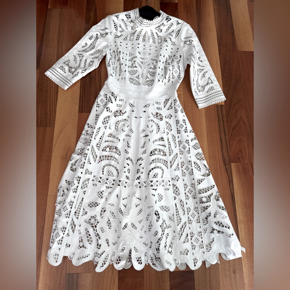 White Dress faux leather with laser cut size S